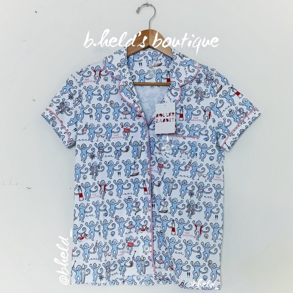 Roller Rabbit Hamptons Monkey Polo Pajamas in Blue Size XS Brand New NWT - Picture 3 of 14